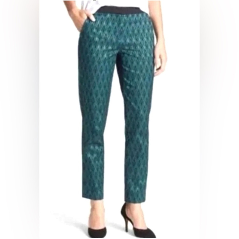 Halogen Quinn Fit Emerald and Black Diamond Print Luxury Pants Women's Size 2